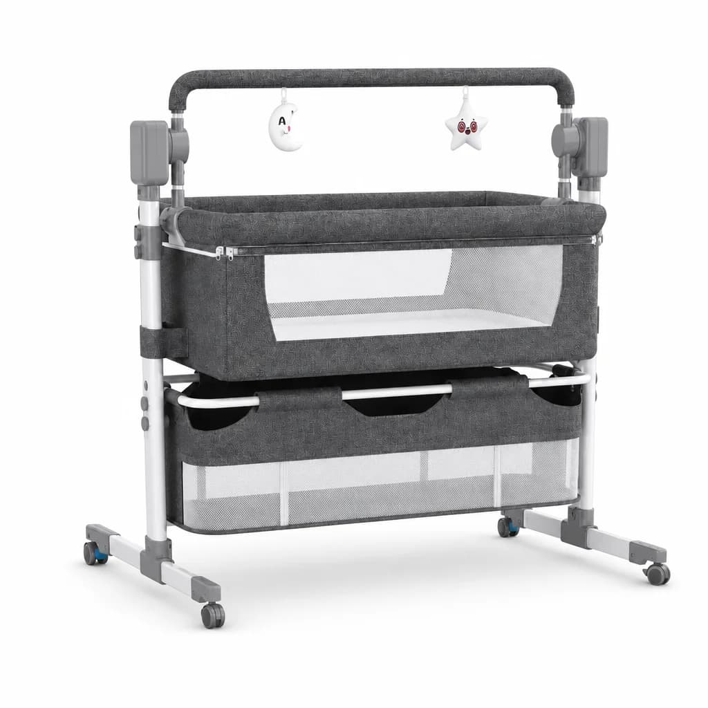 Sleep-Easy Bedside Crib – Electric Rocking, Bluetooth & Remote (0–3 Years)